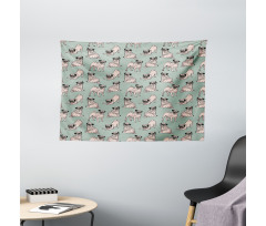 Sitting Stretching Dog Wide Tapestry