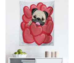 Romantik Mikrofiber Duvar Halısı Sevgililer Günü Kalpler İçinde Pug Köpek