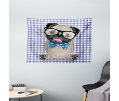 Nerdy Glasses Bow Tie Dog Wide Tapestry