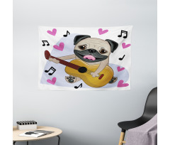 Dog Playing Guitar Singing Wide Tapestry