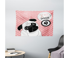 I Love Dogs Paw Print Logo Wide Tapestry