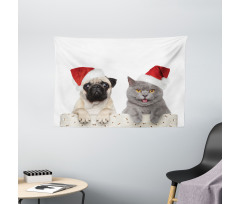 Christmas Themed Dog Photo Wide Tapestry