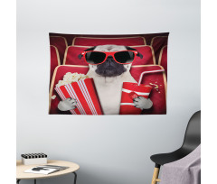Dog Watching Movie Popcorn Wide Tapestry