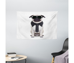 Cool Dog with Tie Glasses Wide Tapestry
