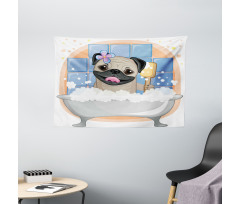 Dog Bath Caricature Funny Wide Tapestry