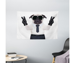 Looking Dog Glasses Wide Tapestry