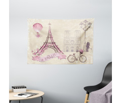 Floral Paris Eiffel Wide Tapestry