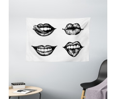 Monochrome Sketch Style Wide Tapestry