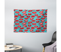 Retro Woman Red Lipstick Wide Tapestry