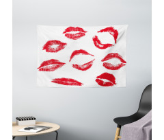 Different Red Kiss Marks Wide Tapestry