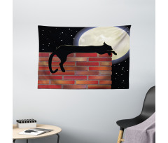 Sillhouette Cat Resting Wide Tapestry