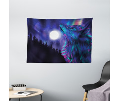 Aurora Borealis and Wolf Wide Tapestry
