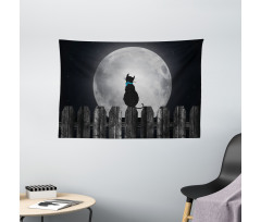 Cat Looking at the Moon Wide Tapestry