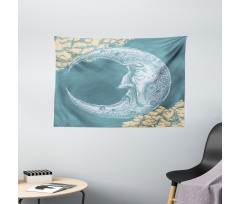 Vintage Crescent Moon Wide Tapestry