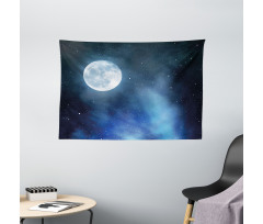 Starry Night Sky Full Moon Wide Tapestry