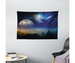 Full Moon Rising Cloudy Wide Tapestry