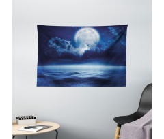 Full Moon and Calm Sea Wide Tapestry