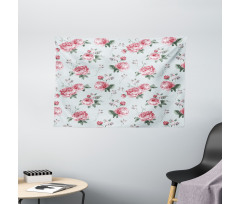Pink Blossom English Flora Wide Tapestry