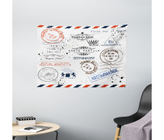 Retro Post Stamp Design Wide Tapestry