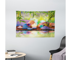 Stones with Candles Yoga Wide Tapestry