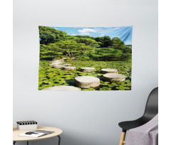 Japanese Stone Path Lotus Wide Tapestry
