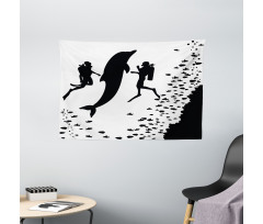 Scuba Divers Swimming Wide Tapestry