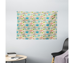 Retro Doodle Cheerful Wide Tapestry