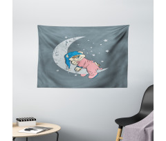 Baby Sleeping on the Moon Wide Tapestry