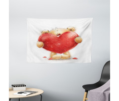 Romantic Mascot Red Heart Wide Tapestry