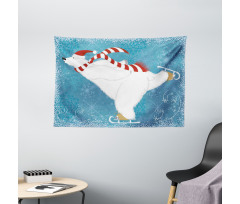 Ice Skating Polar Bear Wide Tapestry