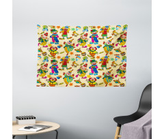 Funny Cartoonish Clowns Wide Tapestry