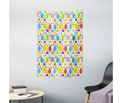 Colorful Forest Owls Tapestry