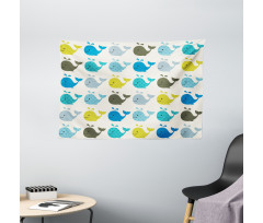 Colorful Whales Animals Wide Tapestry