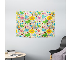 Spring Flowers Bugs Wide Tapestry