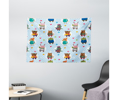 Animals Winter Clothing Wide Tapestry