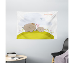 Mother Baby Elephant Wide Tapestry