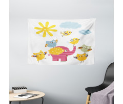 Colorful Birds Wide Tapestry
