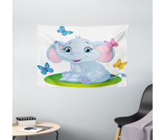 Elephant on the Meadow Wide Tapestry