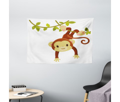 Cartoon Monkey on Liana Wide Tapestry