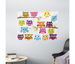 Patchwork Style Owls Wide Tapestry