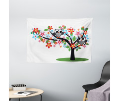 2 Flirty Owls on Tree Wide Tapestry