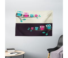 Family of Owls Wide Tapestry