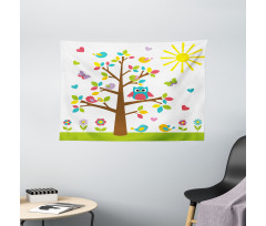 Colorful Tree Owl Wide Tapestry