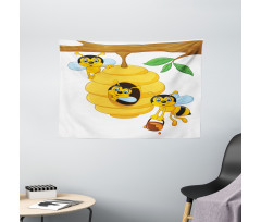Tree with Beehive Honey Wide Tapestry