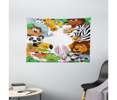 Tropical Jungle Animals Wide Tapestry