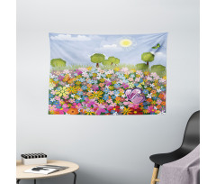Spring Meadow Blossoms Wide Tapestry