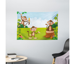 3 Monkeys Safari Wide Tapestry