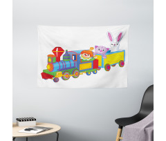 Clown Cat Bunny Train Wide Tapestry