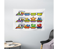 Cheerful Happy Trains Wide Tapestry