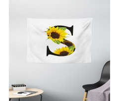 Sunflower Art Design Wide Tapestry